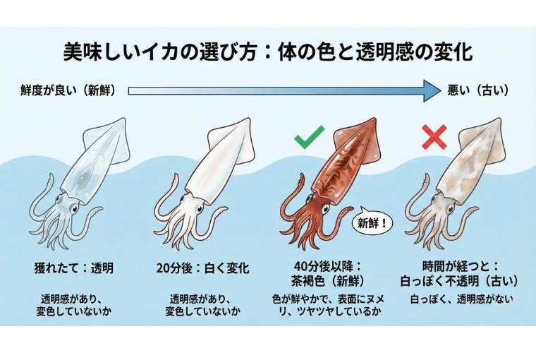 イカの鮮度チェックポイント「色」についての解説