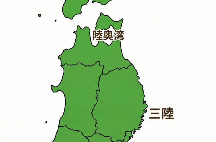 陸奥湾と三陸の位置を示した東北地図