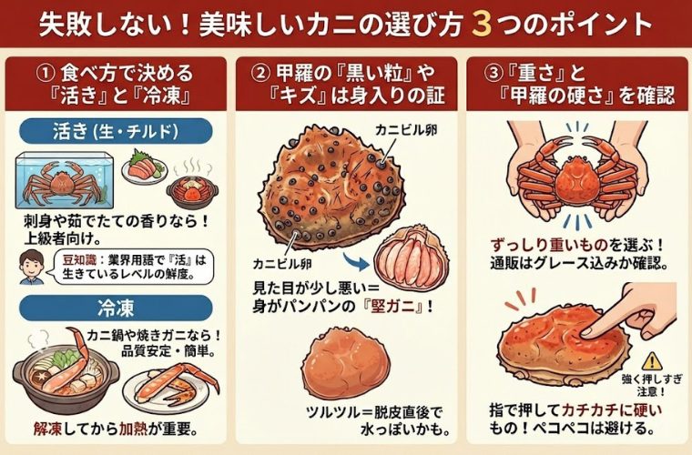 カニの選び方ポイントの図解
