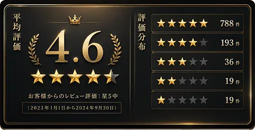 レビュー評価：平均4.6/5