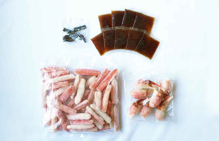 だし昆布、かにしゃぶたれ、ずわいがに脚肉、ずわいがに爪肉