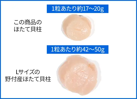 本商品のほたて貝柱とLサイズのほたて貝柱の比較