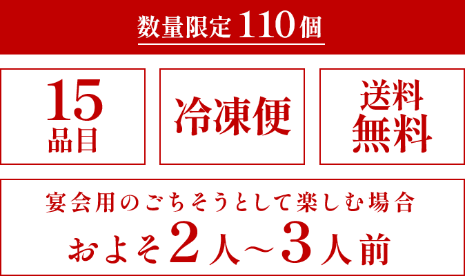 15品目 冷凍便 送料無料 宴会用のごちそうとして楽しむ場合 およそ2人〜3人前